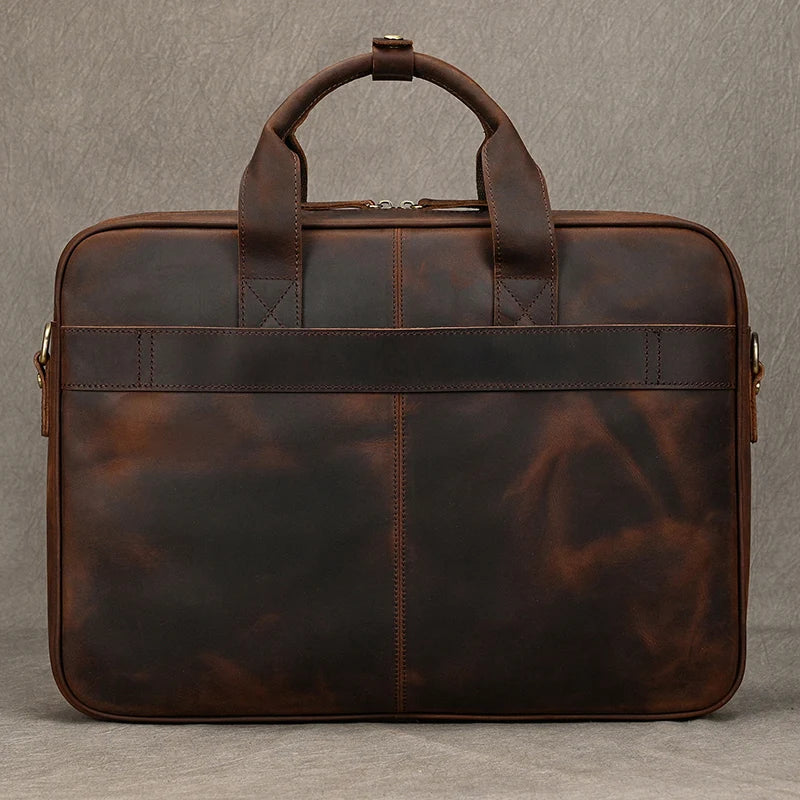 Gustav-Läderportfölj Crazy Horse 40 cm - Vintage Affärsväska i Äkta Läder